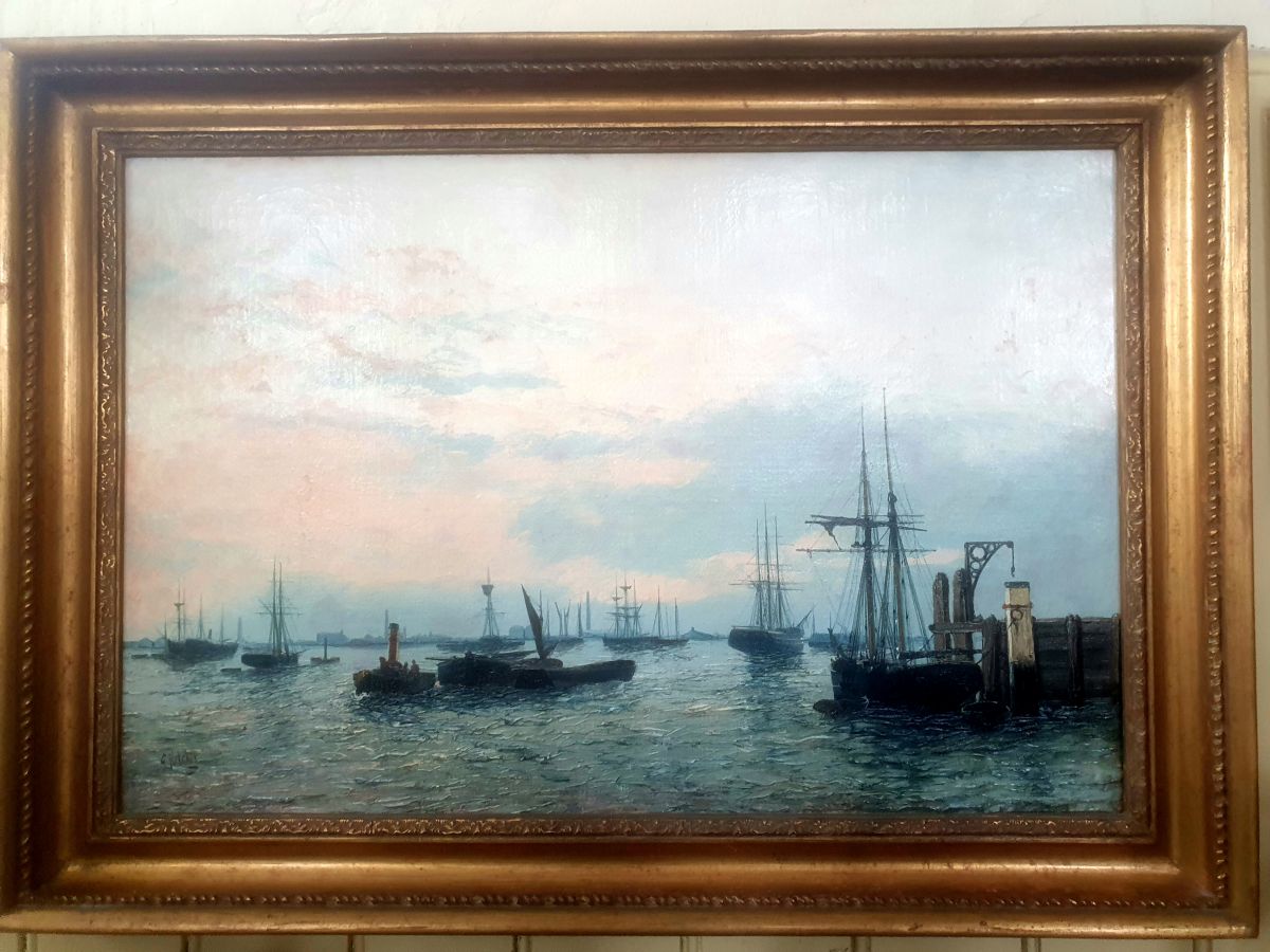 Edwin Fletcher (1857-1945) - Busy Harbour Scene, Oil On Canvas